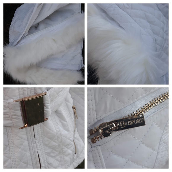 Quilted White Fur Trim Jacket Gold Hardware Large - Picture 5 of 8